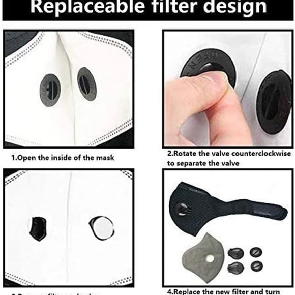 2pc Sport Mask with Exhalation Valves, Carbon Reusable with 4 Filters - Picture 5 of 6